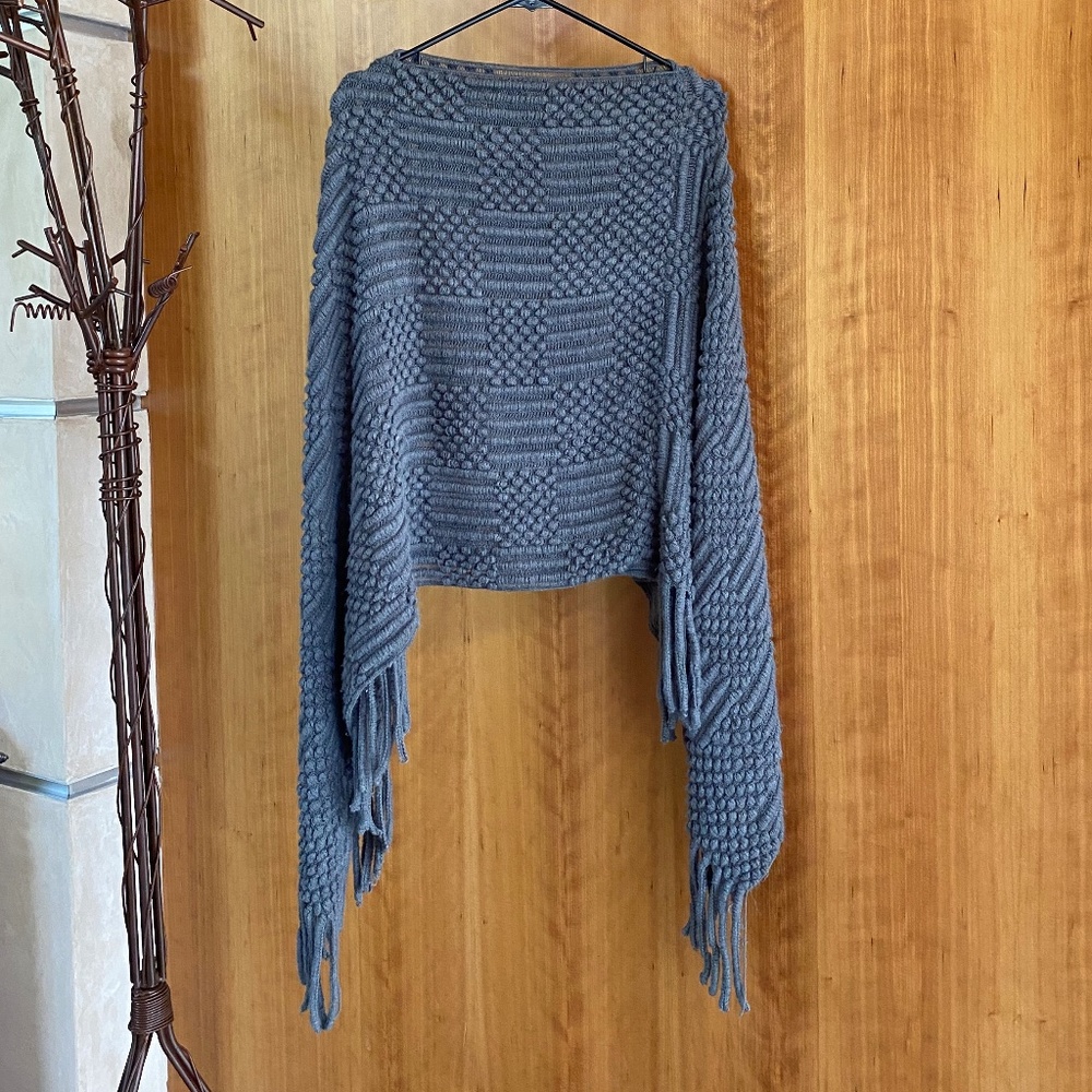 Oh So Soft Gray Fringed Poncho
